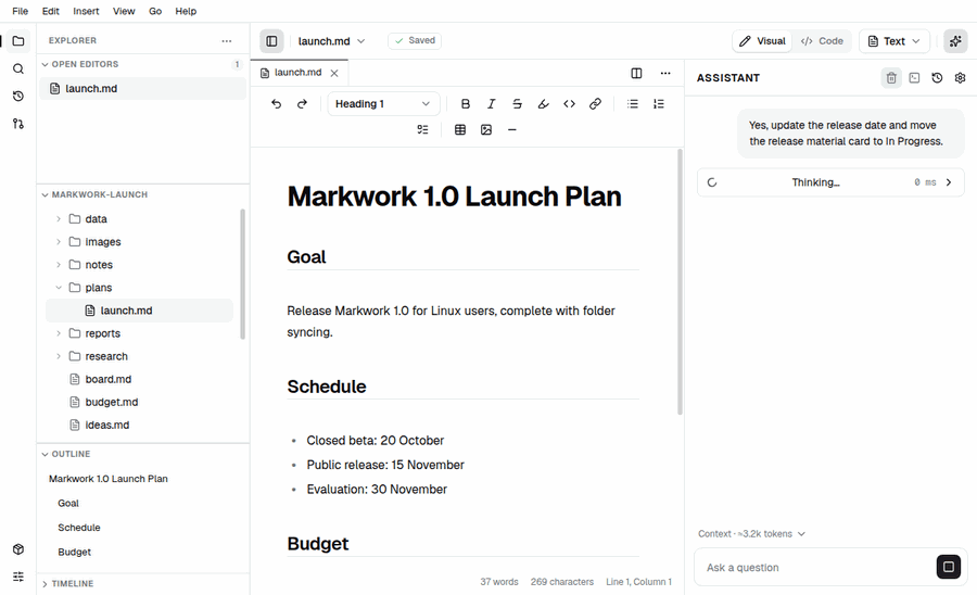 Animation of the agent proposing changes to a plan and a task board; the user applies both