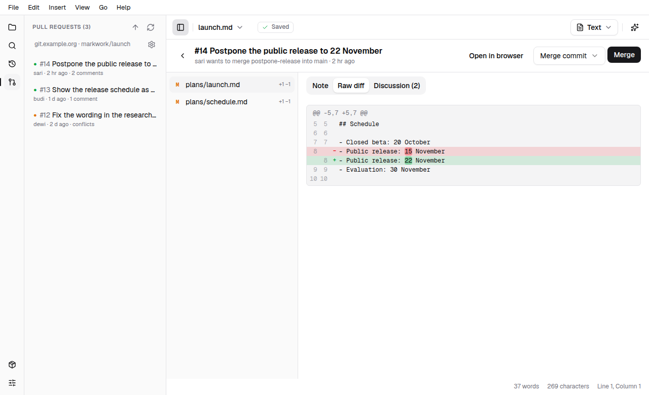 The Diff tab of a pull request showing a changed line in a launch plan