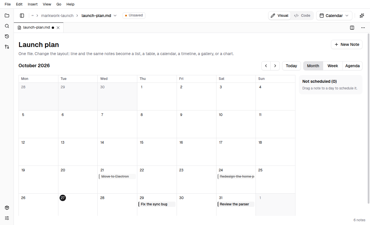 The same notes on a month calendar