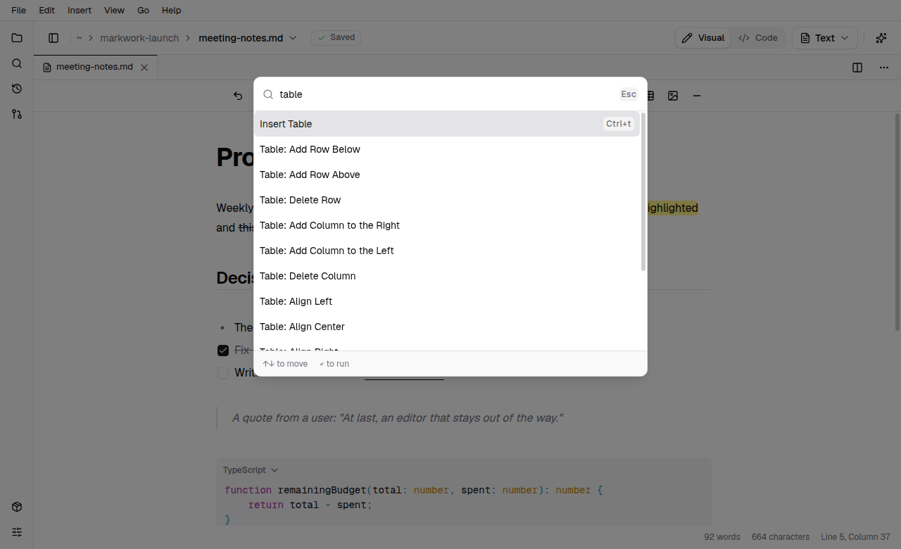 The command palette with