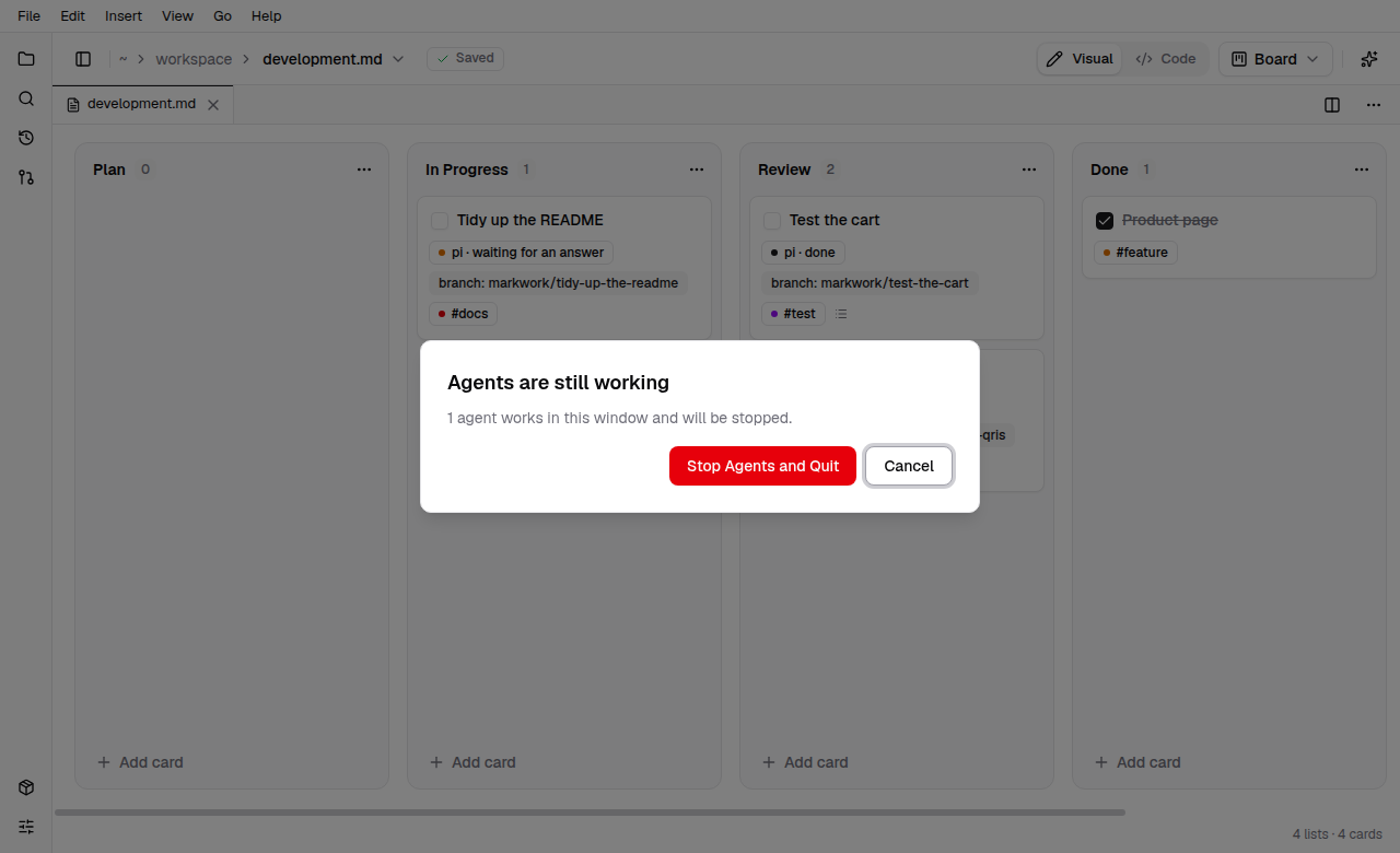 The question when the window closes: Keep Running and Close, Stop Agents and Close, or Cancel